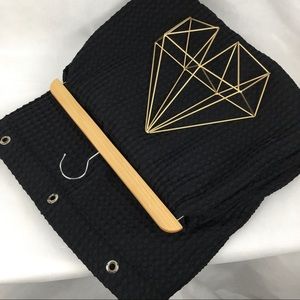 Solid Black Waffle Weave Cotton Shower Curtain